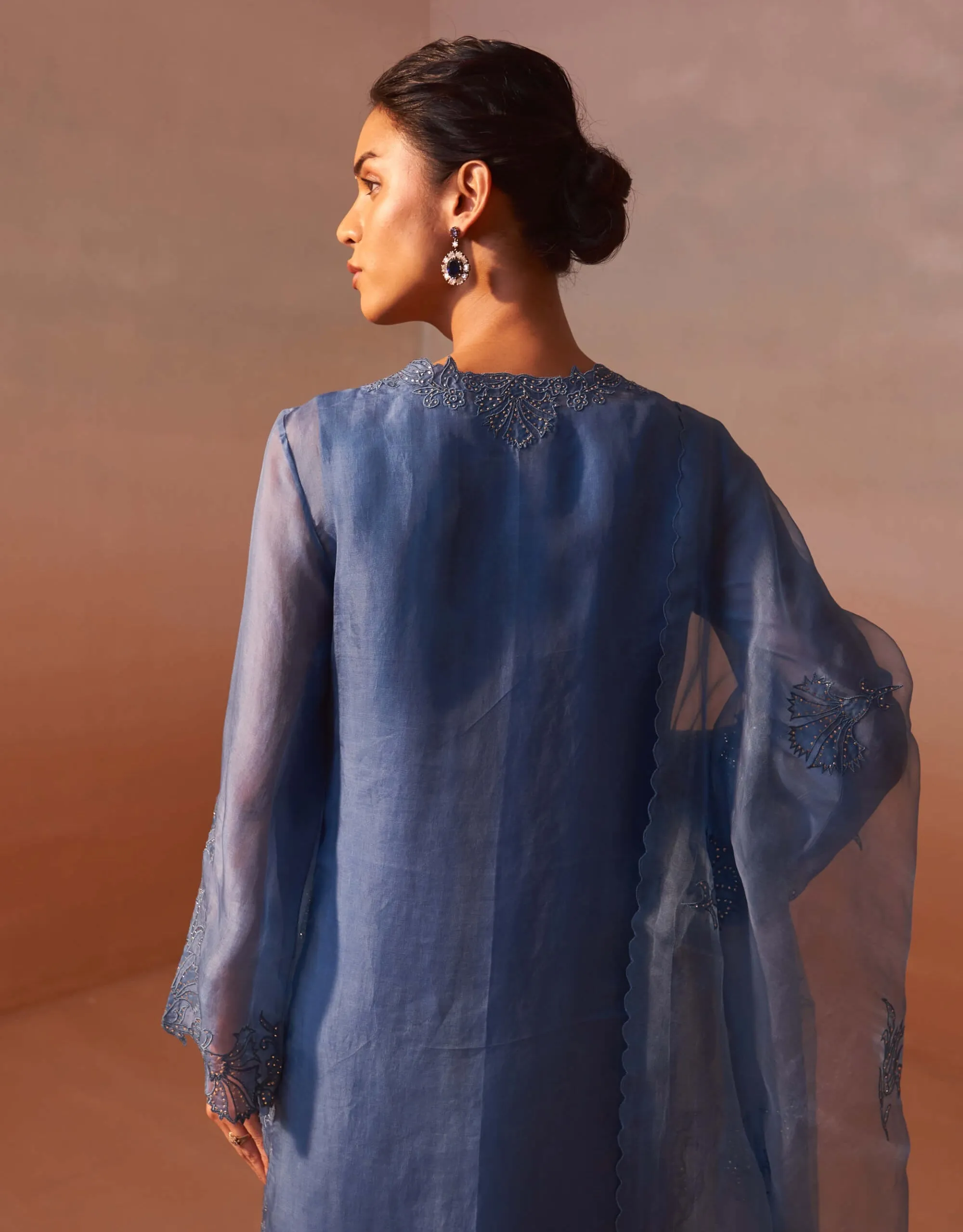 Mid blue organza kurta and palazzo set