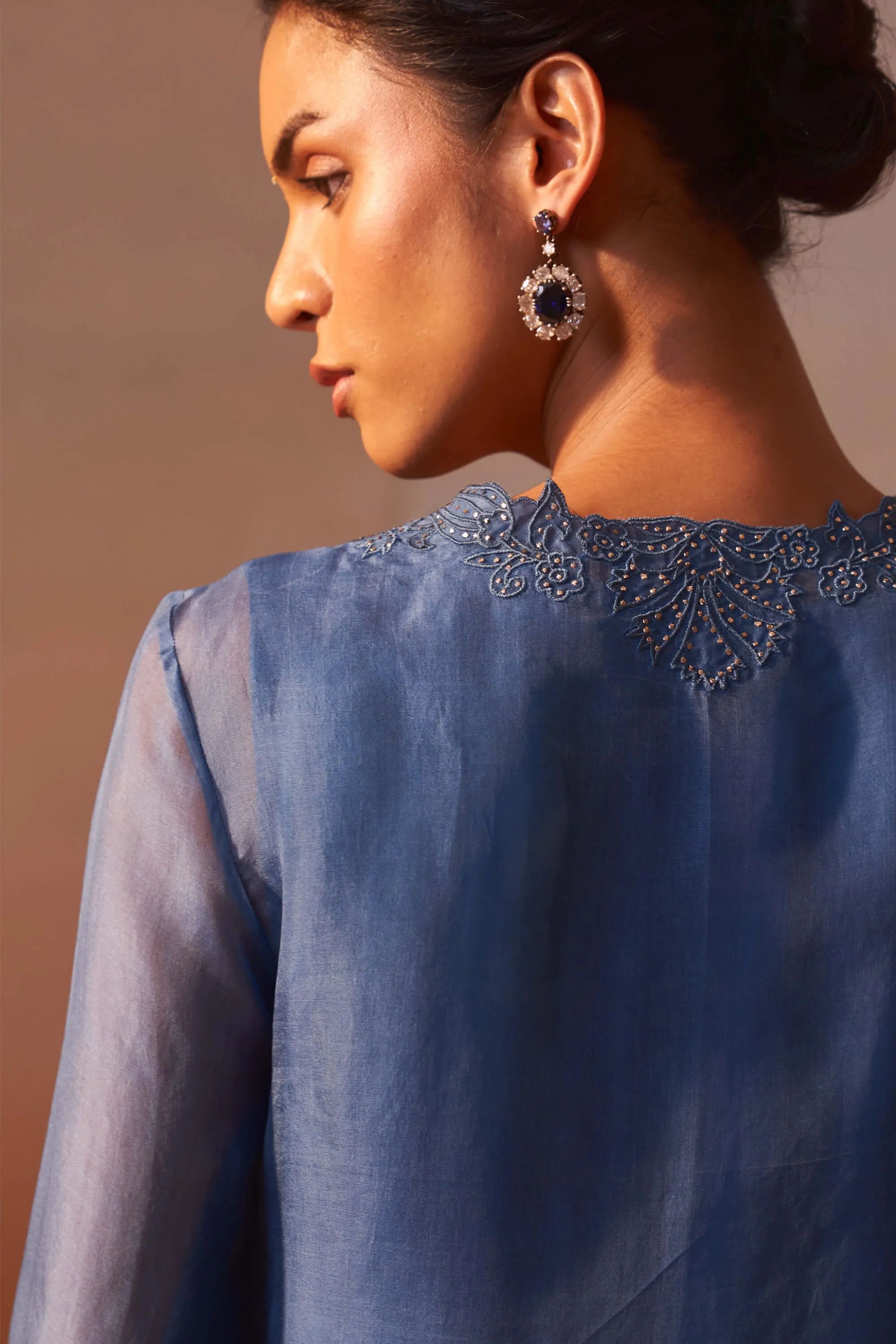 Mid blue organza kurta and palazzo set