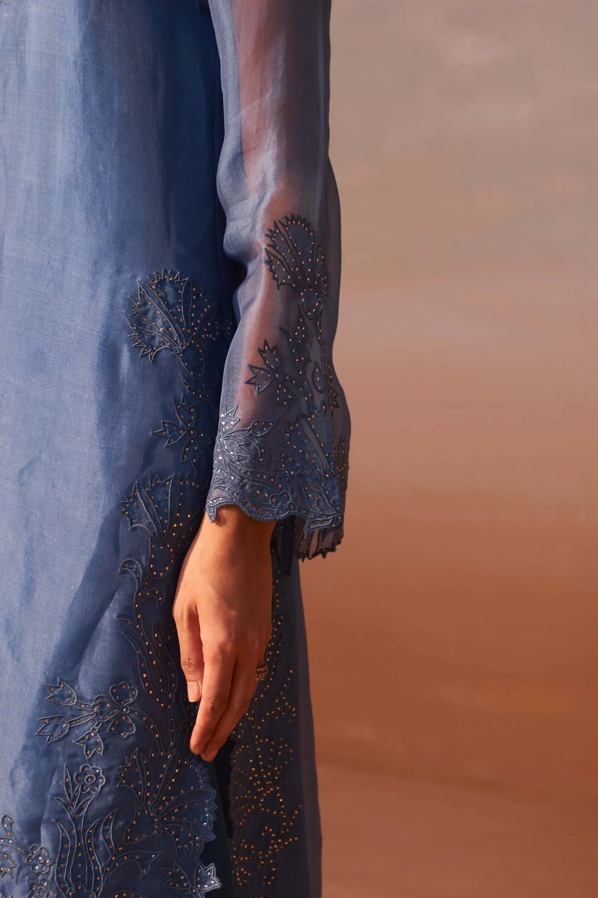 Mid blue organza kurta and palazzo set