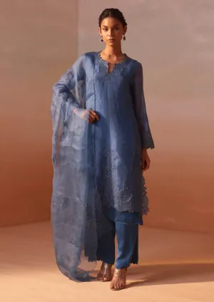 Mid blue organza kurta and palazzo set