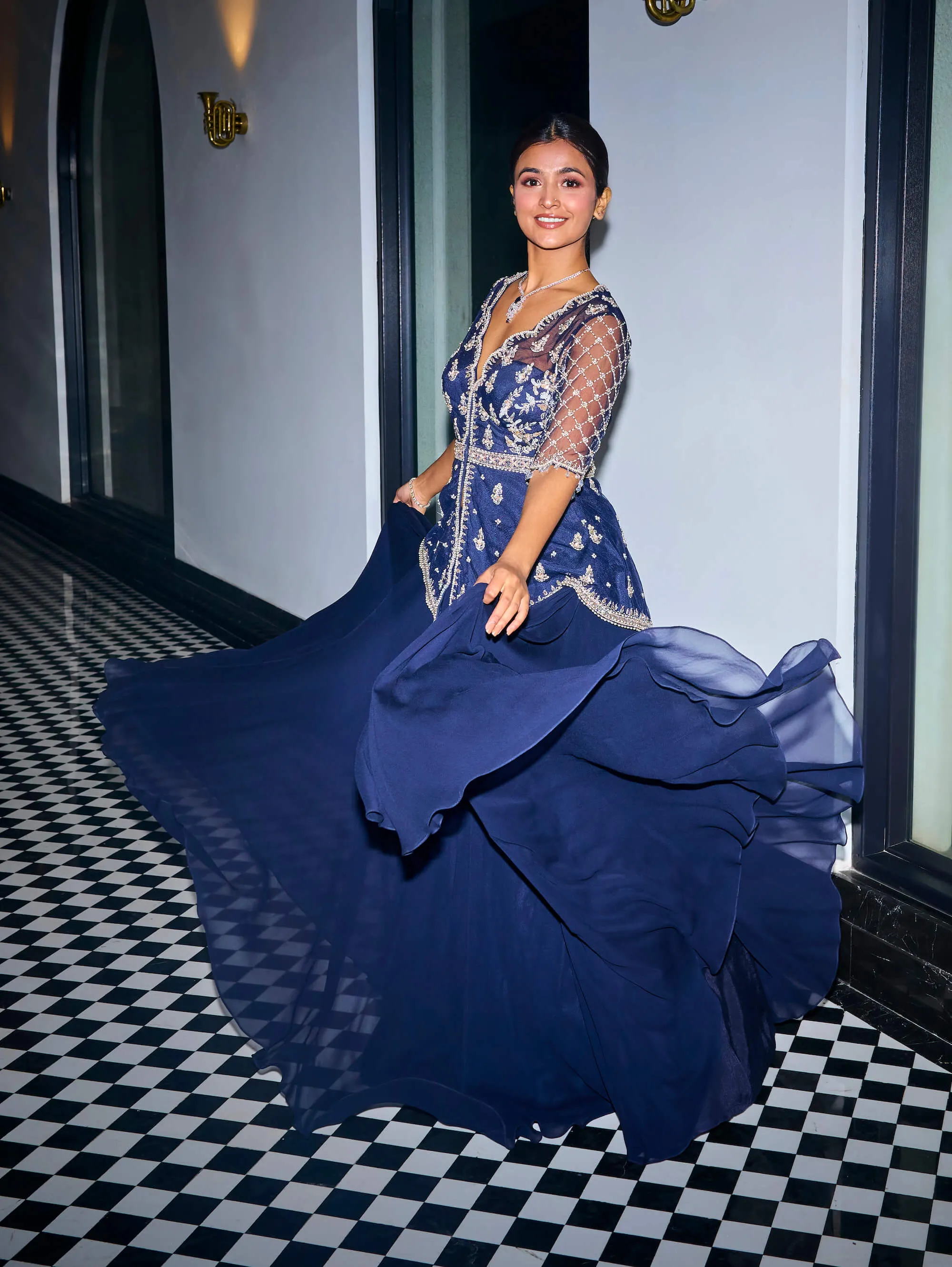 Midnight blue peplum and skirt set