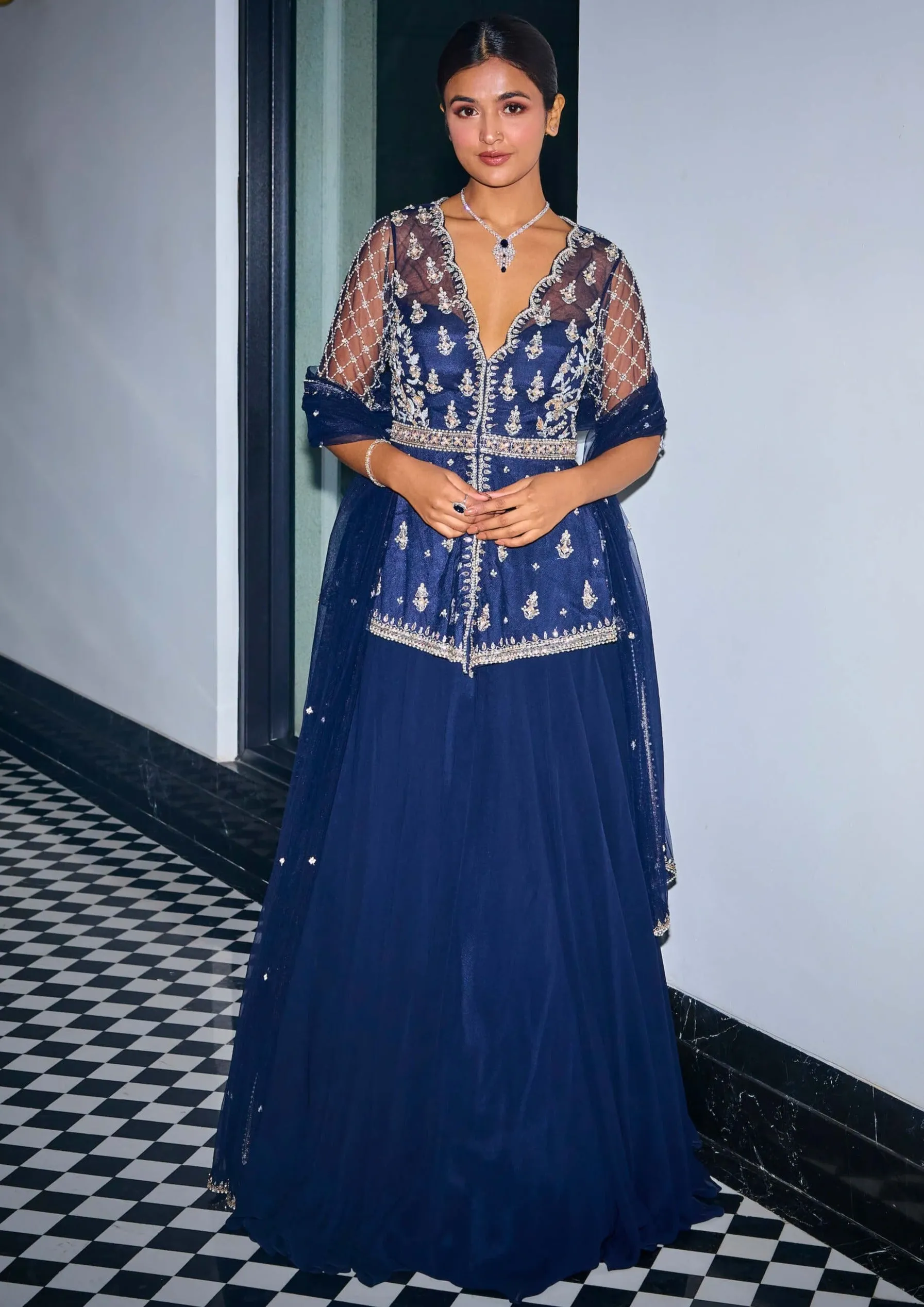 Midnight blue peplum and skirt set