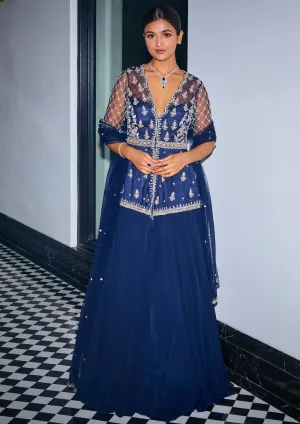 Midnight blue peplum and skirt set