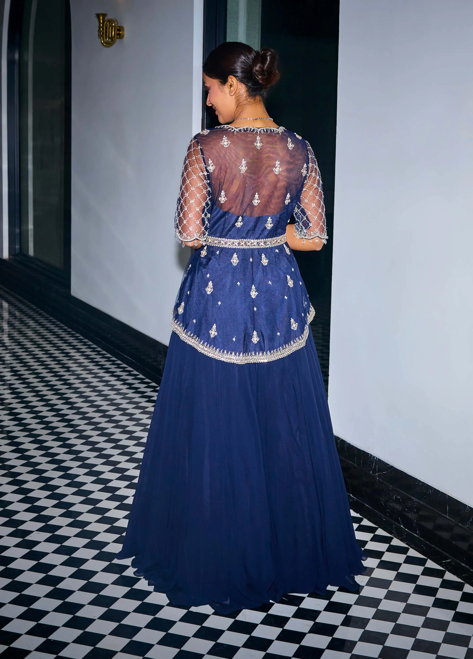 Midnight blue peplum and skirt set