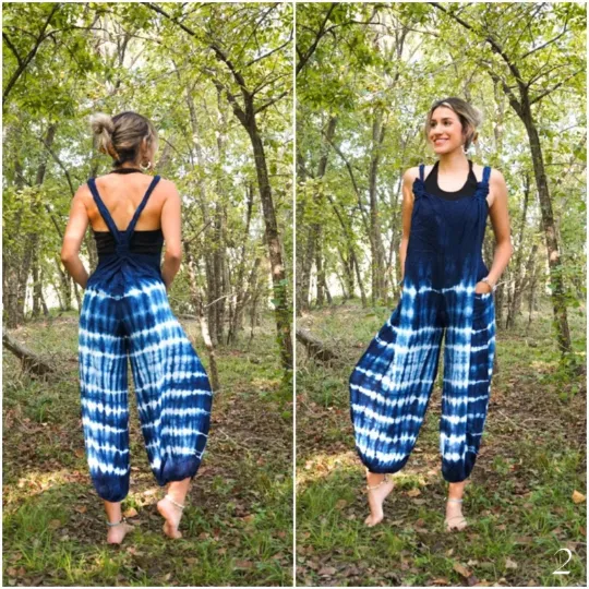 Midnight Waves Racerback Dungarees Jumpsuit Romper