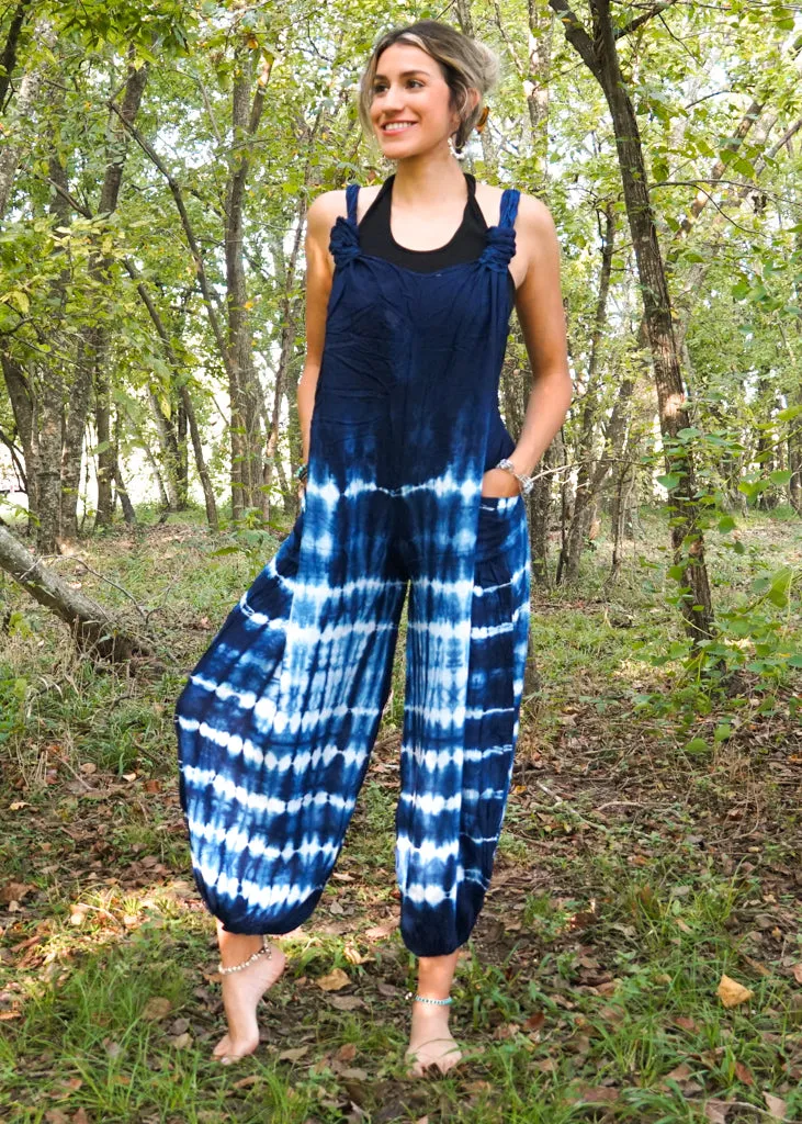 Midnight Waves Racerback Dungarees Jumpsuit Romper