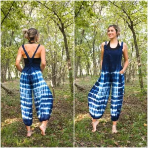 Midnight Waves Racerback Dungarees Jumpsuit Romper