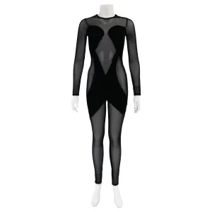 MIND SHEER PANEL VELVET CATSUIT
