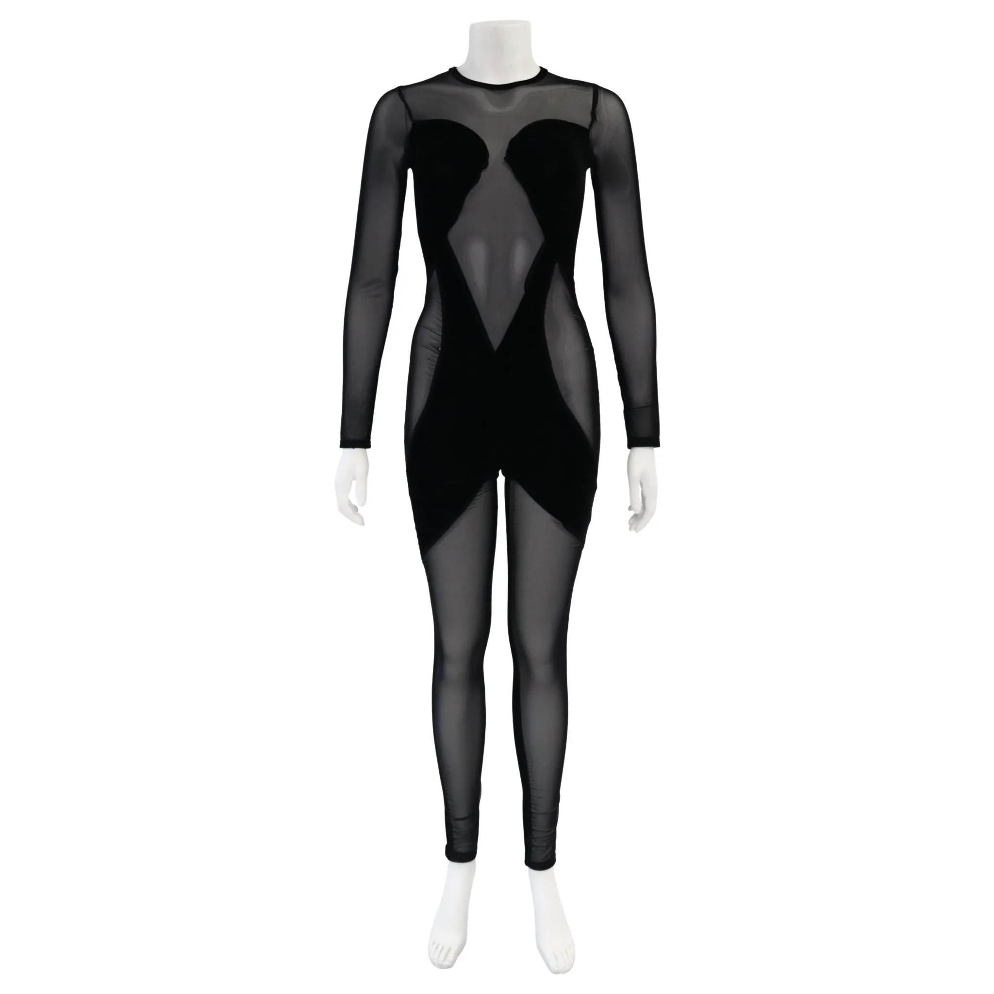 MIND SHEER PANEL VELVET CATSUIT