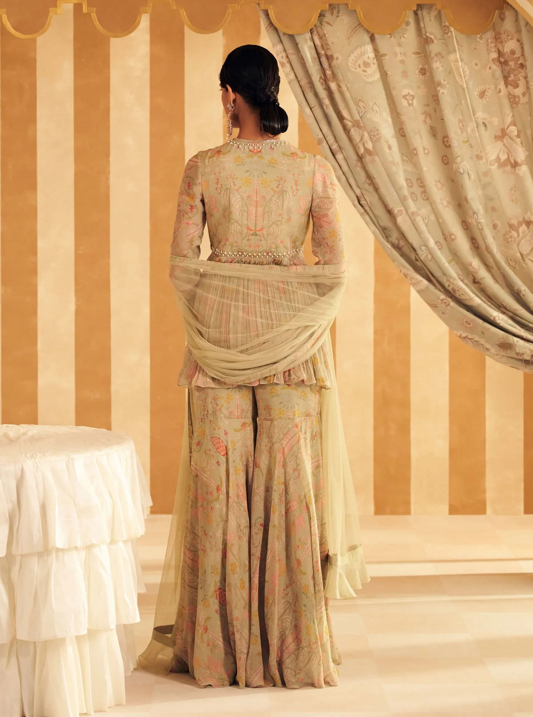 Mint green nashit peplum and gharara set
