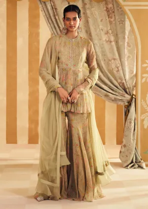Mint green nashit peplum and gharara set