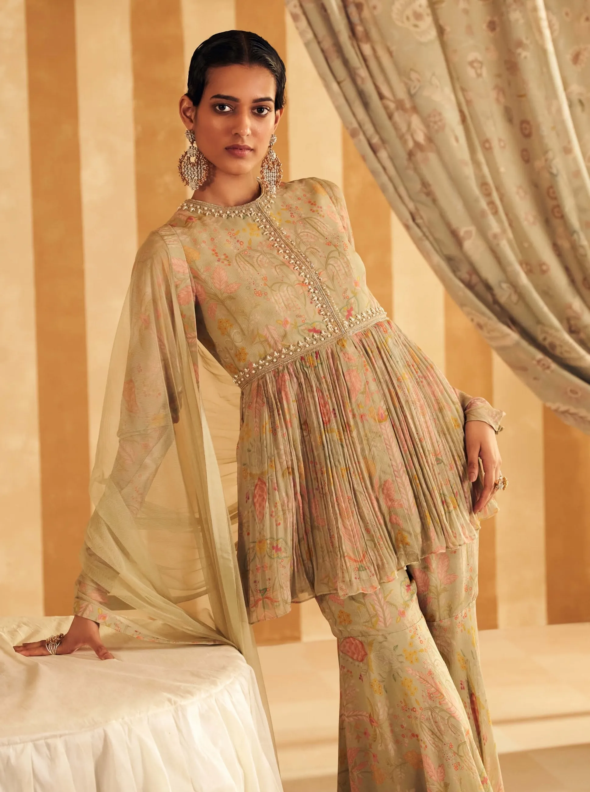 Mint green nashit peplum and gharara set