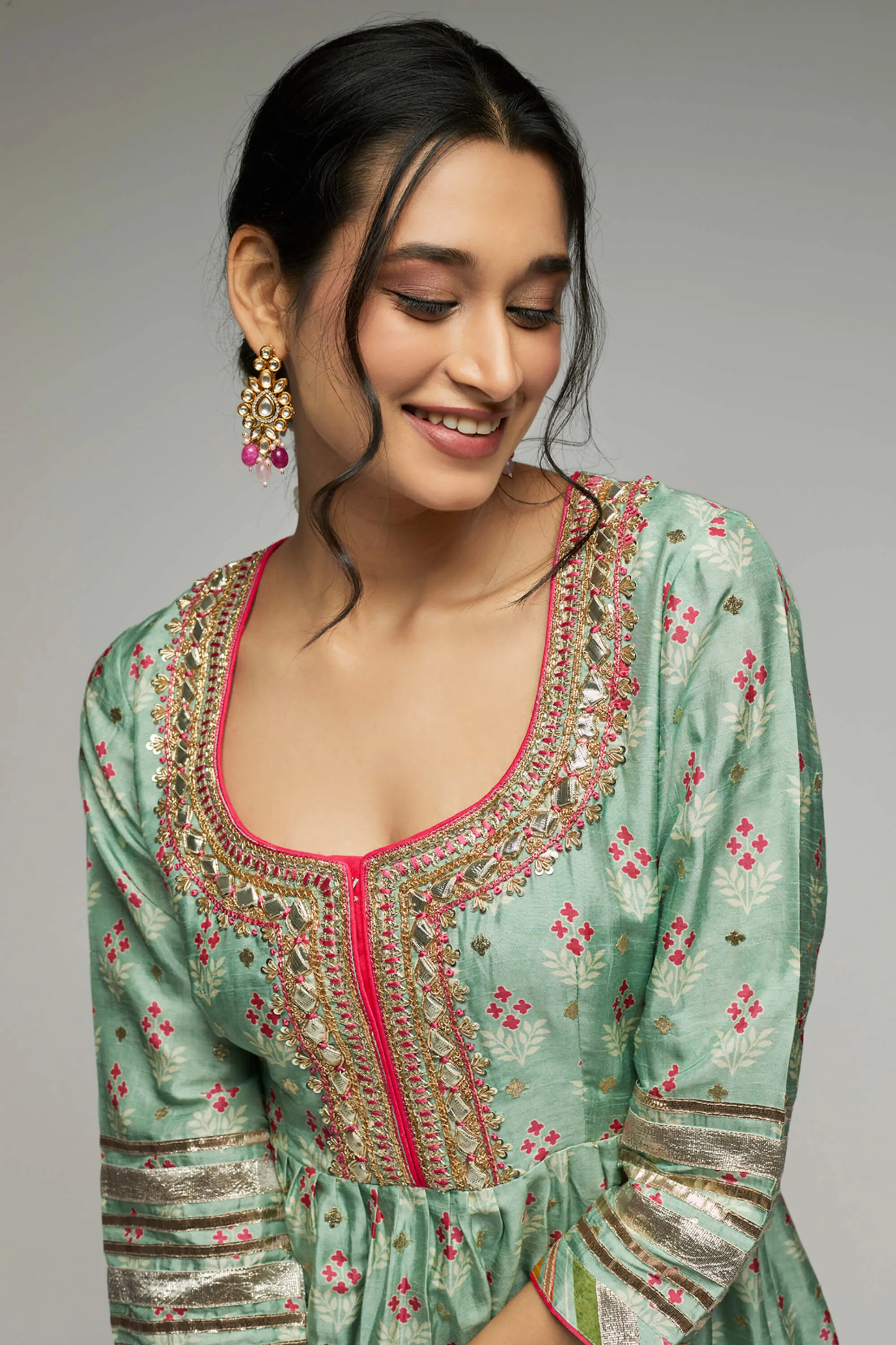 Mint green peplum sharara set