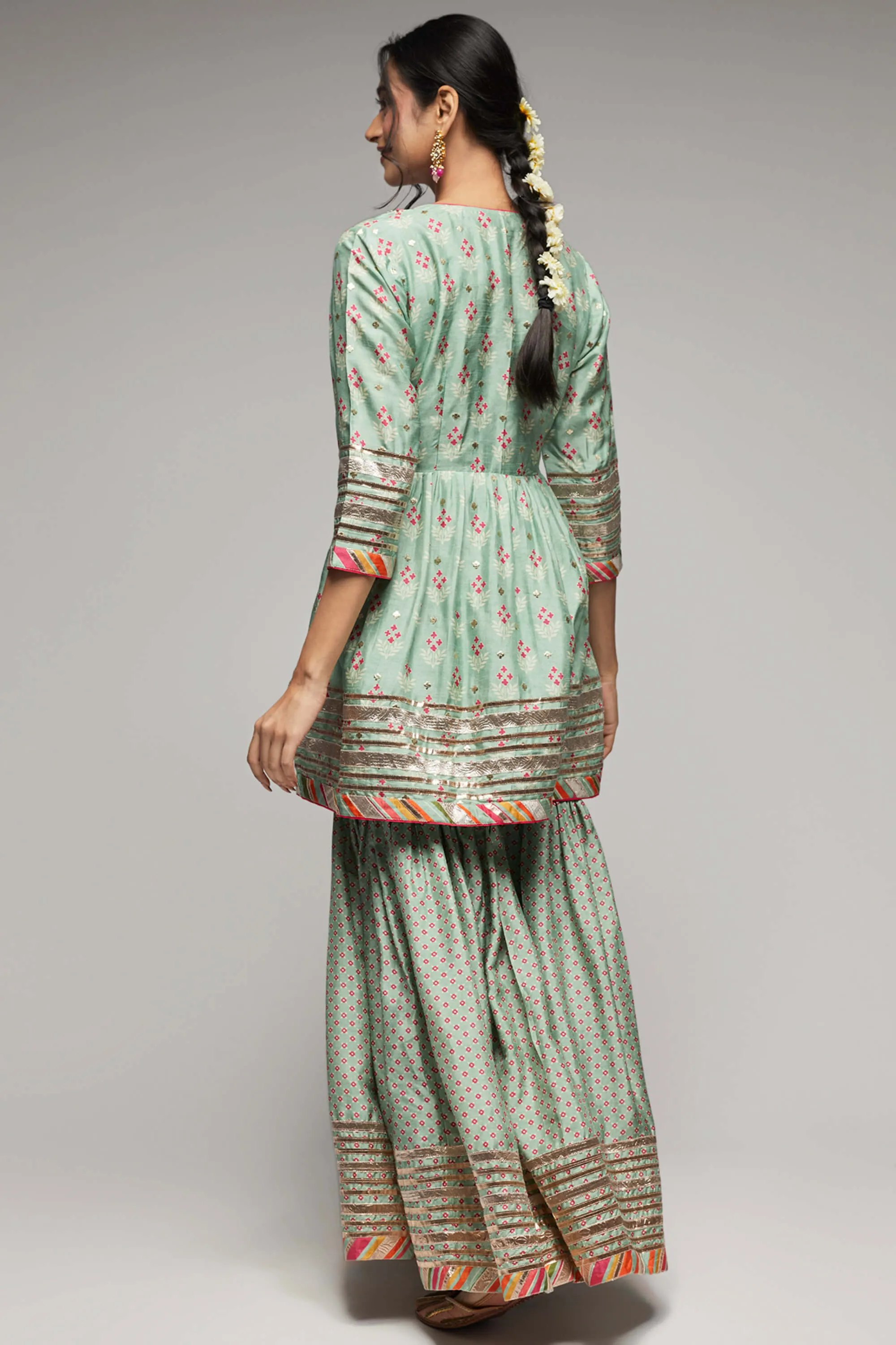 Mint green peplum sharara set
