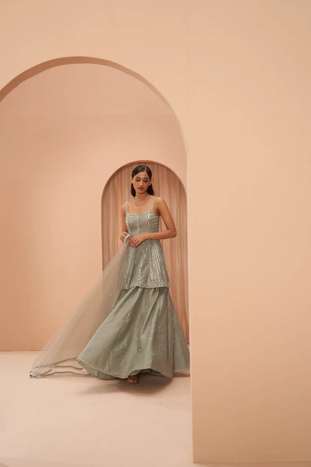 Mint Mirror Lehenga Set