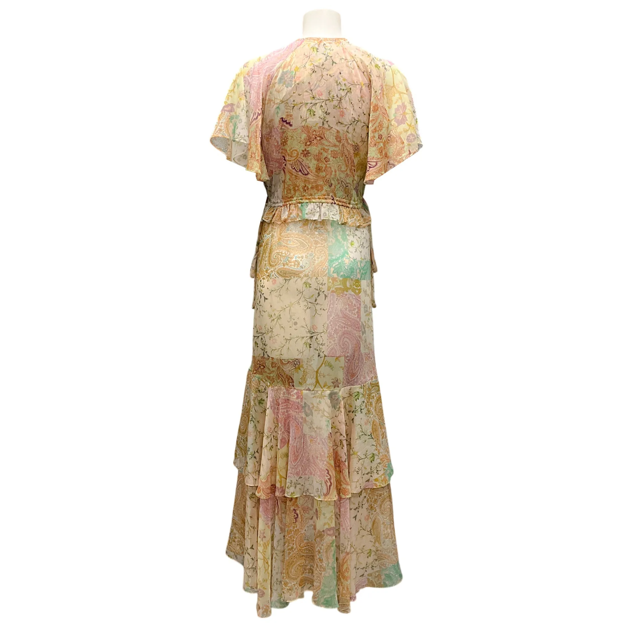 Misa Beige / Pink Multi Printed Long Chiffon Dress