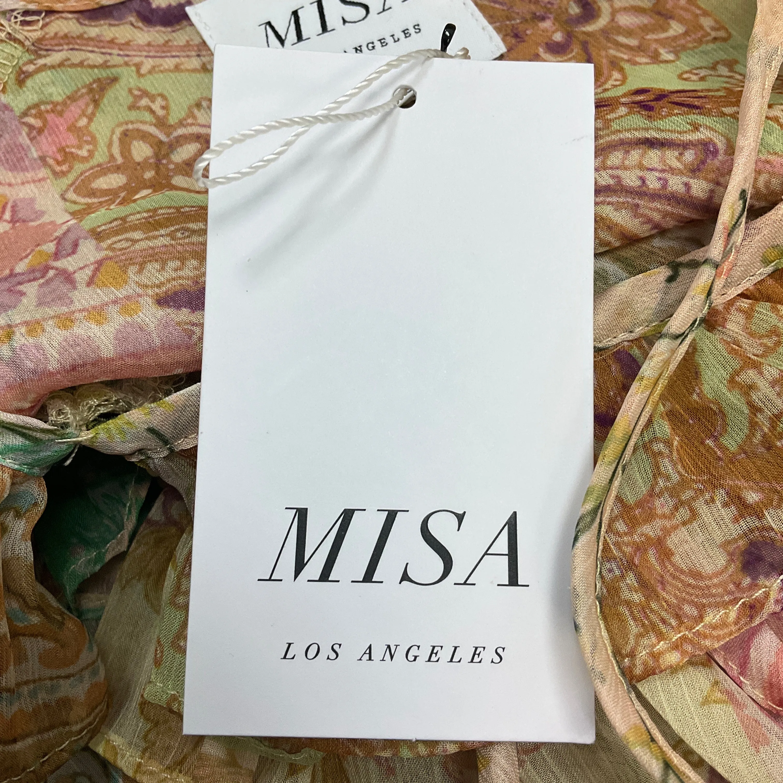 Misa Beige / Pink Multi Printed Long Chiffon Dress