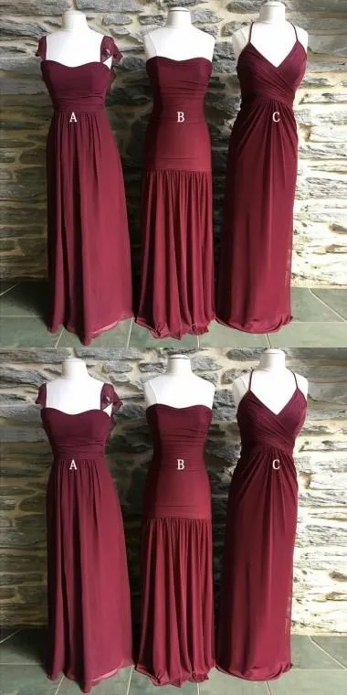 Mismatched Long Chiffon Cheap Formal Winter Floor-length Bridesmaid Dresses ,WG387