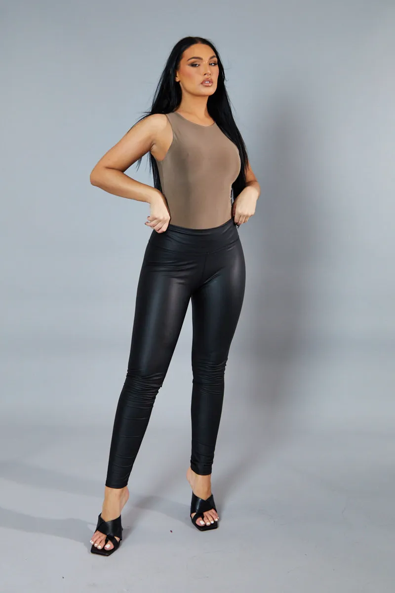 Mocha Round Neck Sleeveless Bodysuit - Himari