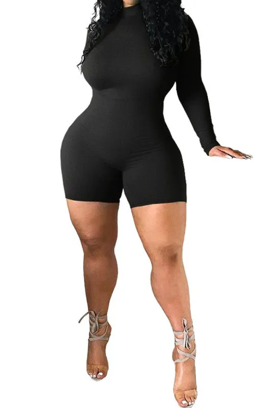 Mock Neck Long Sleeve Romper
