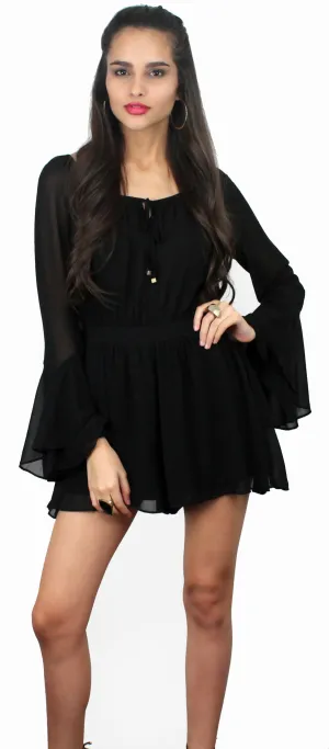 Modern Romance Long Sleeves Black Romper