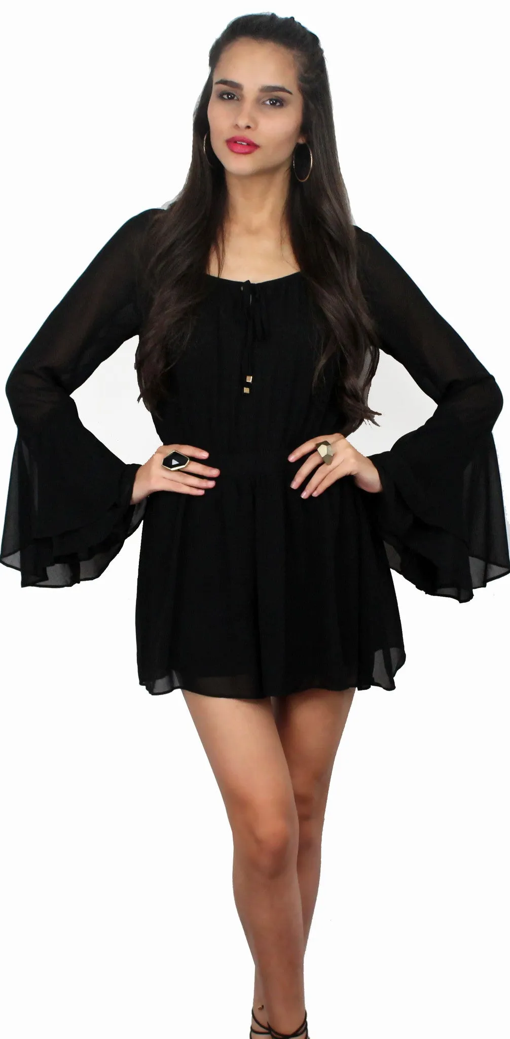 Modern Romance Long Sleeves Black Romper