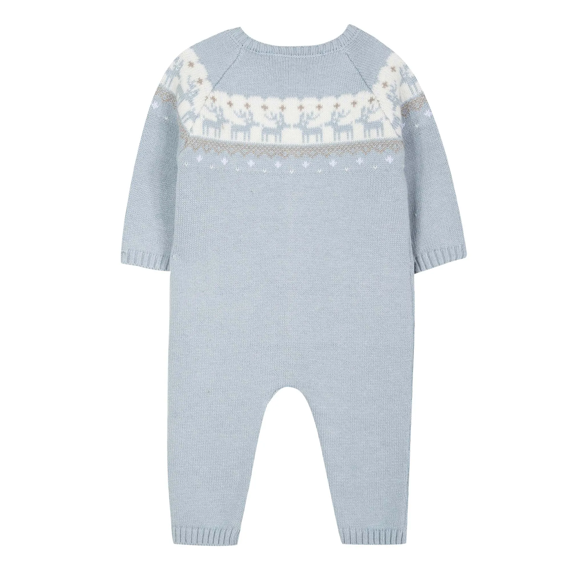 Mother-of-Pearl Deer Long-Sleeved Romper Suit - Cloud Blue