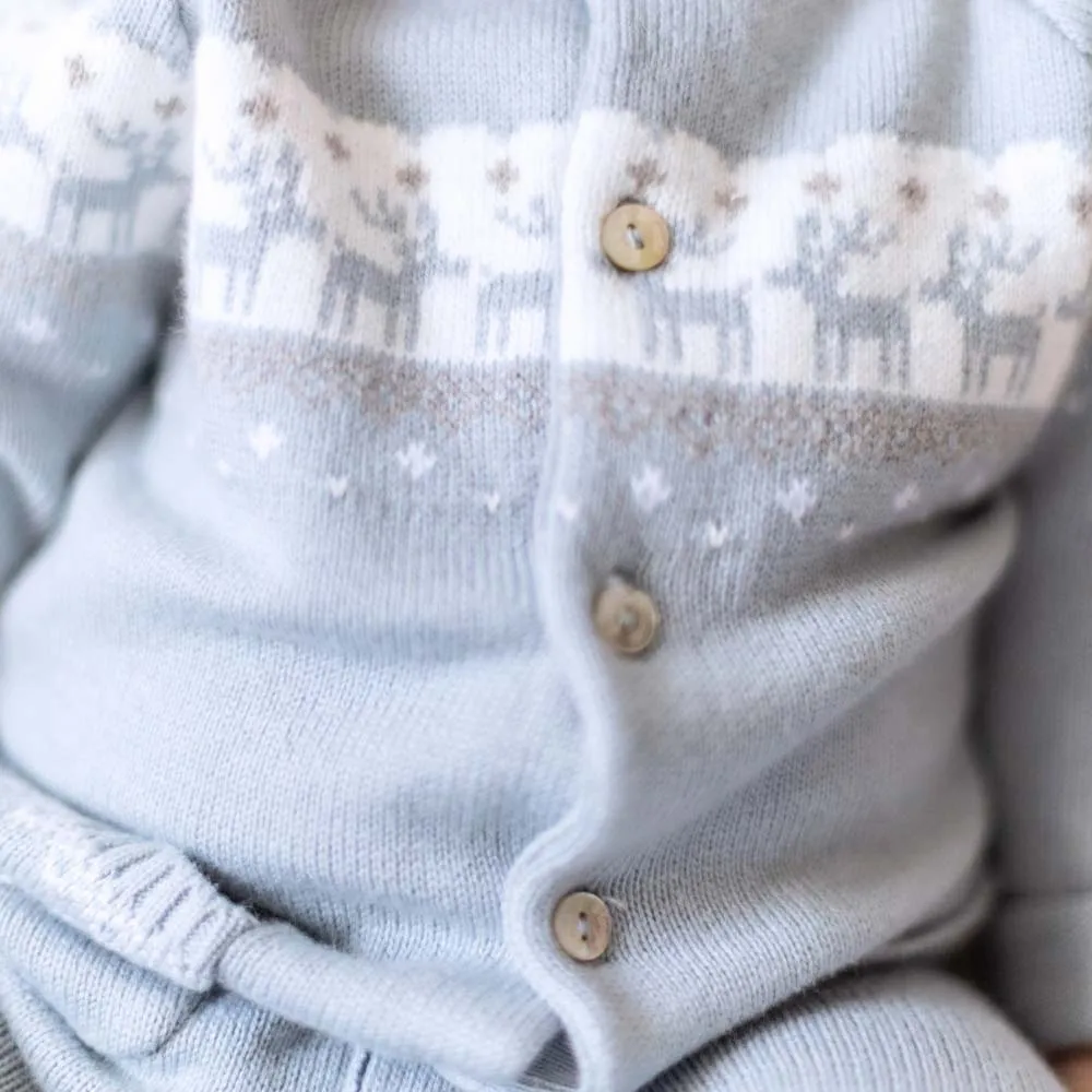 Mother-of-Pearl Deer Long-Sleeved Romper Suit - Cloud Blue