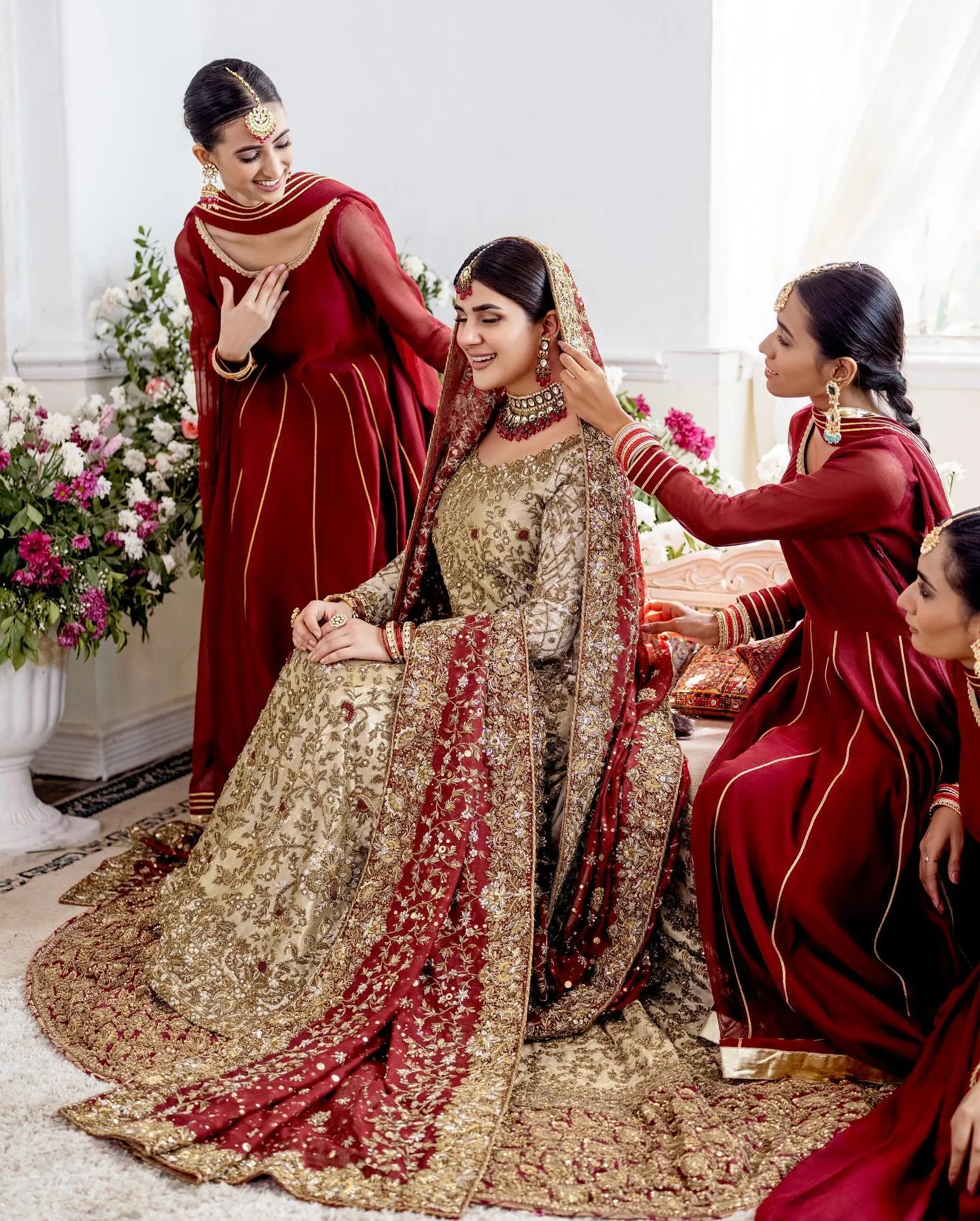 Mughlai Gold Red Kameez Gharara Pakistani Bridal Dresses