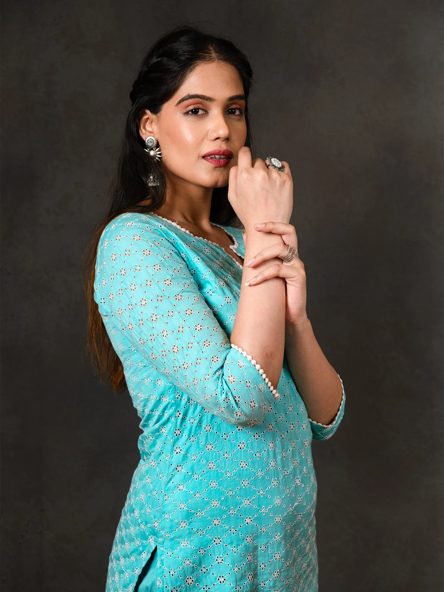 MULMUL AVANTIKA SCHIFFLI KURTA-TULIP PANTS SET