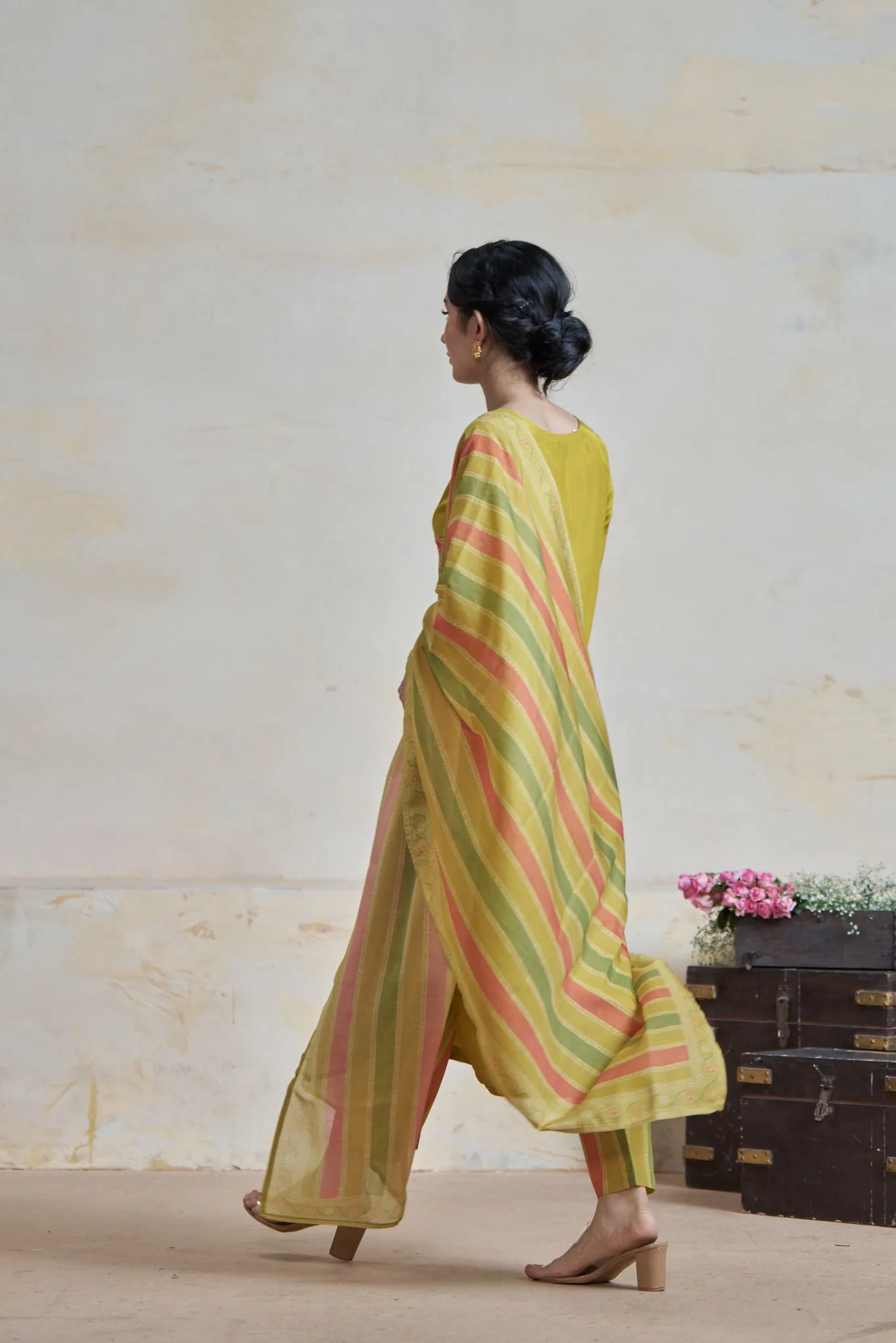 Mustard Moonga Crepe Kurta set with Printed Dupatta