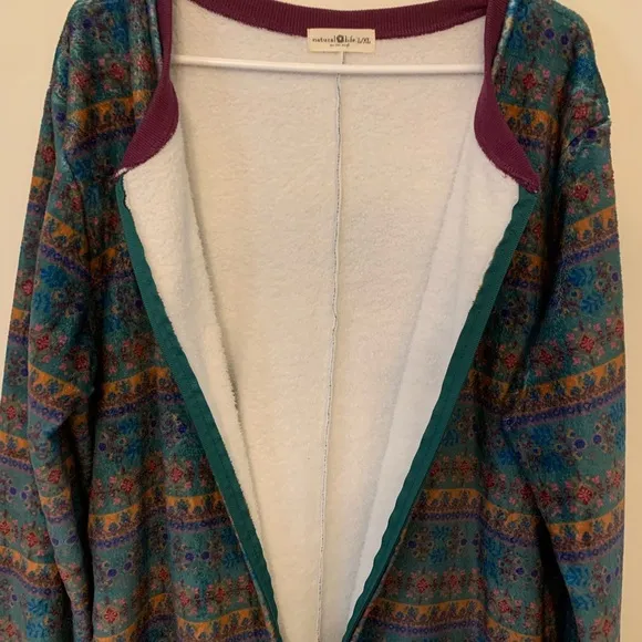 Natural Life Onesie Pajamas Zip Up Teal Green Purple Super Soft Womens Size L/XL