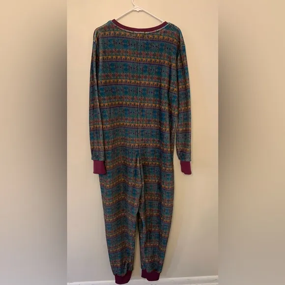 Natural Life Onesie Pajamas Zip Up Teal Green Purple Super Soft Womens Size L/XL