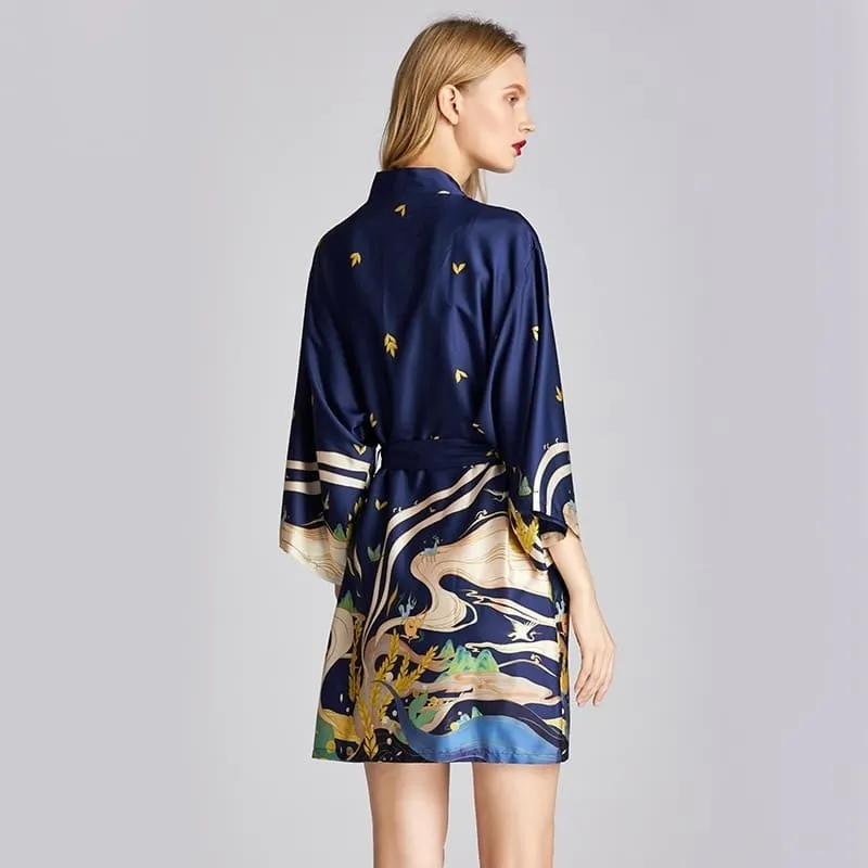 Navy Blue Satin Kimonos