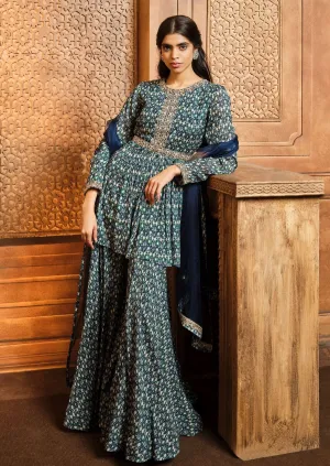 Navy ikkat peplum sharara set