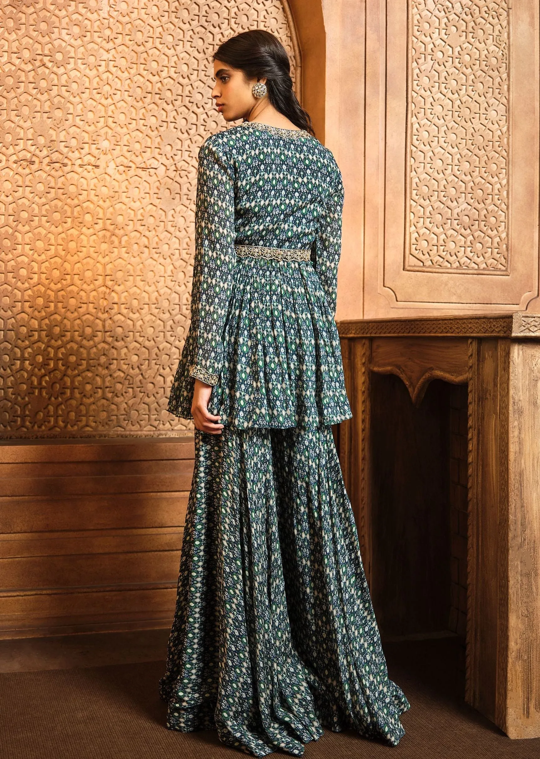 Navy ikkat peplum sharara set