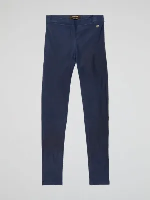 Navy Leather Leggings