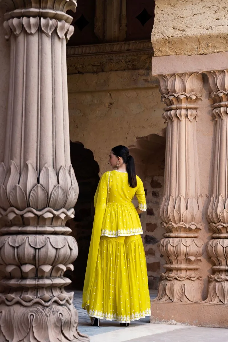 Neon green triangle peplum sharara set