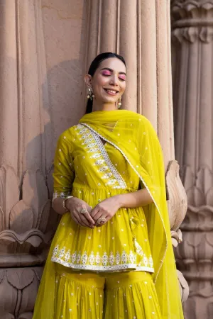 Neon green triangle peplum sharara set