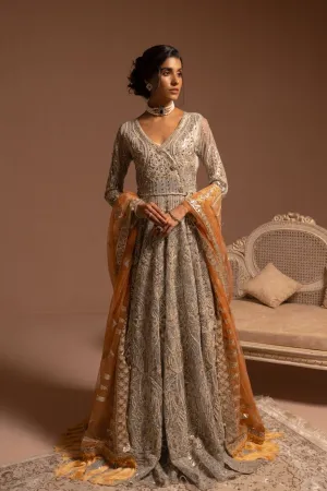Net Embroidered Silver Maxi for Wedding #Y6149
