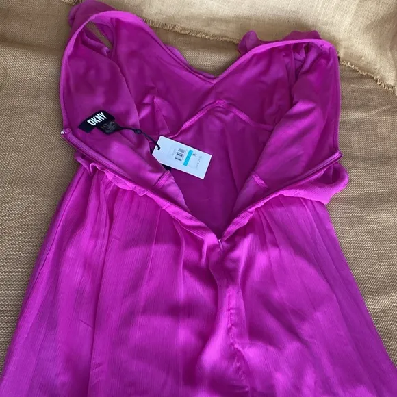 NEW DKNY Fuchsia Ruffle Chiffon Maxi Dress