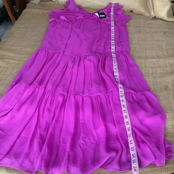 NEW DKNY Fuchsia Ruffle Chiffon Maxi Dress