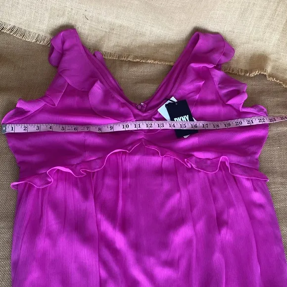 NEW DKNY Fuchsia Ruffle Chiffon Maxi Dress
