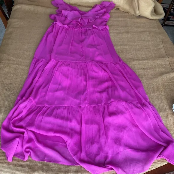 NEW DKNY Fuchsia Ruffle Chiffon Maxi Dress