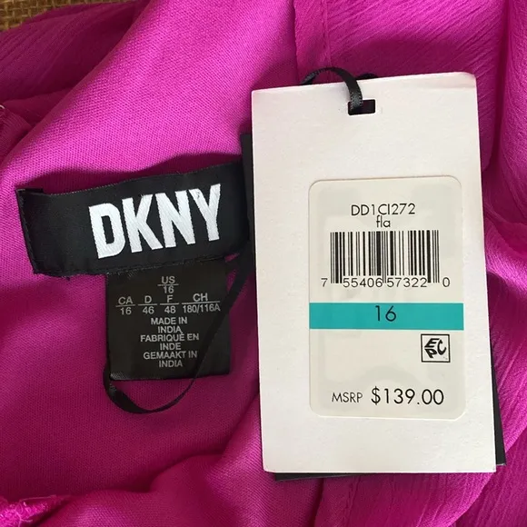 NEW DKNY Fuchsia Ruffle Chiffon Maxi Dress