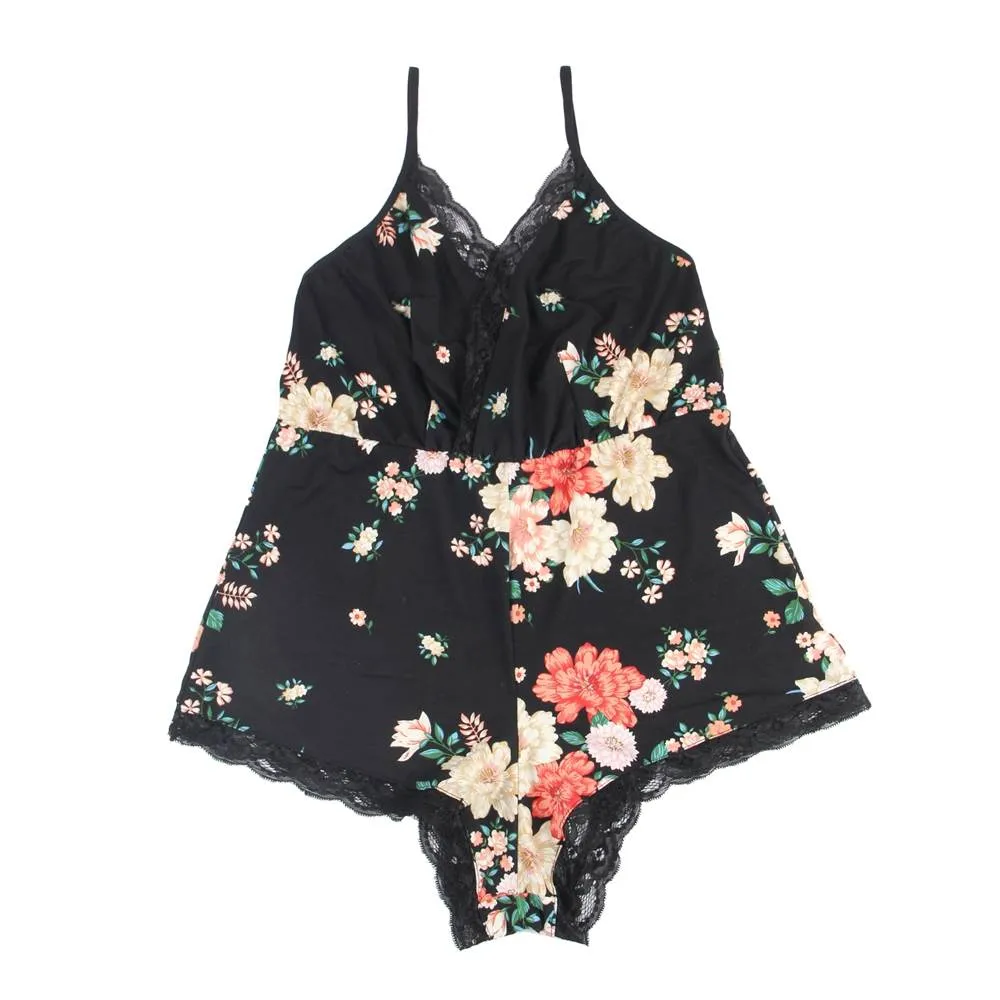 New Floral print V-neck Backless Pajama Romper Onesies For Women