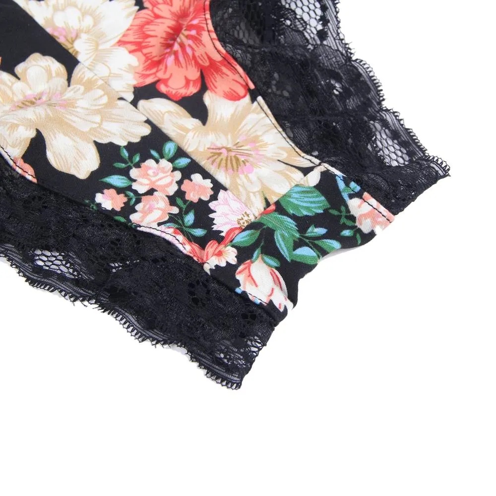New Floral print V-neck Backless Pajama Romper Onesies For Women