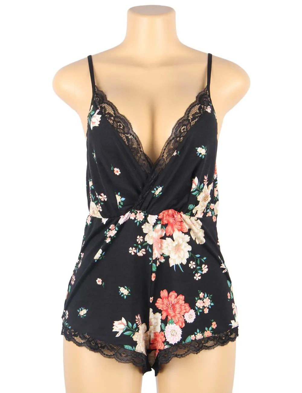 New Floral print V-neck Backless Pajama Romper Onesies For Women