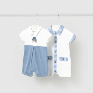 New In Mayoral Boys Blue & White Rompers