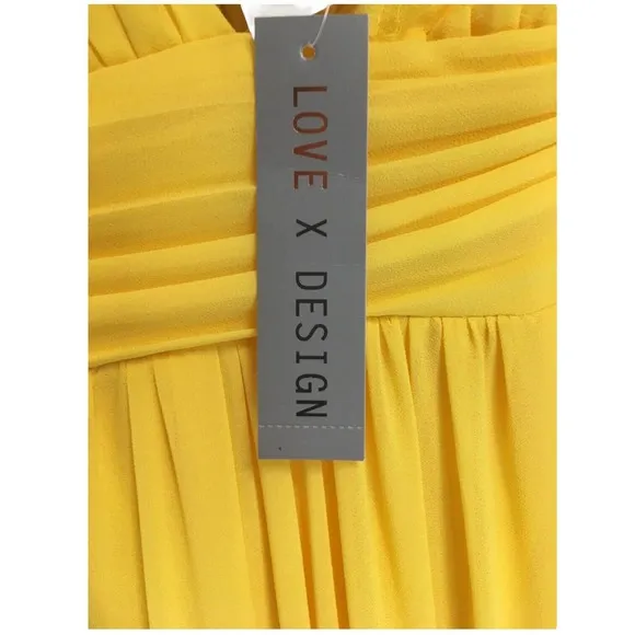 New Love X Design Womens XS Athen Plunging V Neck Maxi Gown Dress Sun Yellow